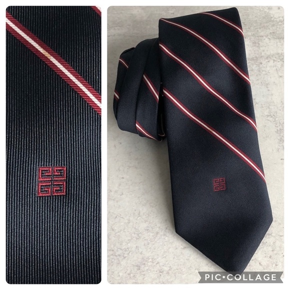 Givenchy Gentlemen Paris Mens Tie Navy Blue Red And White Stripe - Picture 1 of 13